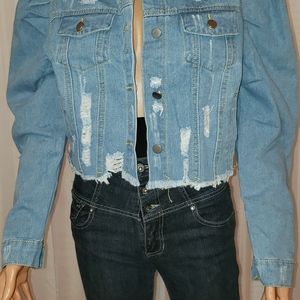 Distressed Puff sleeve Denim Jacket